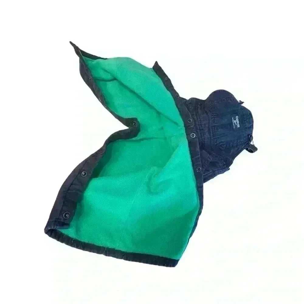 OshKosh B'gosh Boy's Size 18 Months Navy Blue Overalls Green Fleece Lined